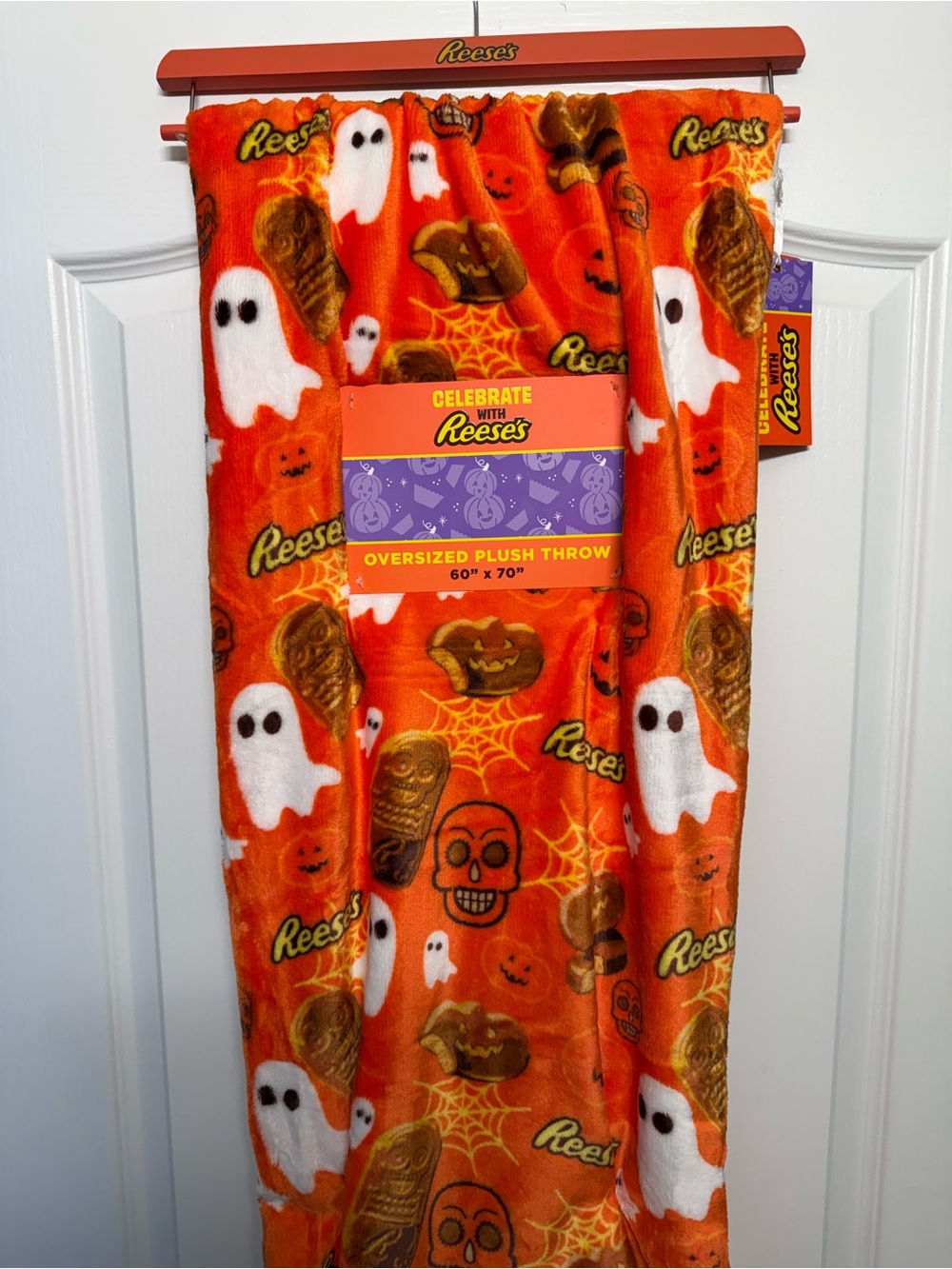 Reese's Oversized Plush Throw Halloween Ghosts Pumpkins